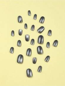 24Pcs Neutral Short Square Shape Nail Nails White Solid Nail Press On Nails Acrylic Nails Fake Nails Manicure Set Includes 1Sheet Adhesive Tabs And 1Pc Mini File Perfect For Everyday Wear Nail Supplies Nails - 灰色 - 查看 3