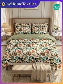 Bộ ga trải giường in số 2/3 món (1 ga trải giường + 1/2 vỏ gối, không kèm ruột gối), họa tiết lá xanh, bộ chăn ga gối thoáng khí, thoải mái, thân thiện với da, mềm mại, chống xù lông, phù hợp với giường đôi/giường cỡ Full/giường Queen/giường King, sử dụng được cả bốn mùa, màu xanh lá cây, đạt chứng nhận Oeko-Tex. - Nhiều màu - Xem 9