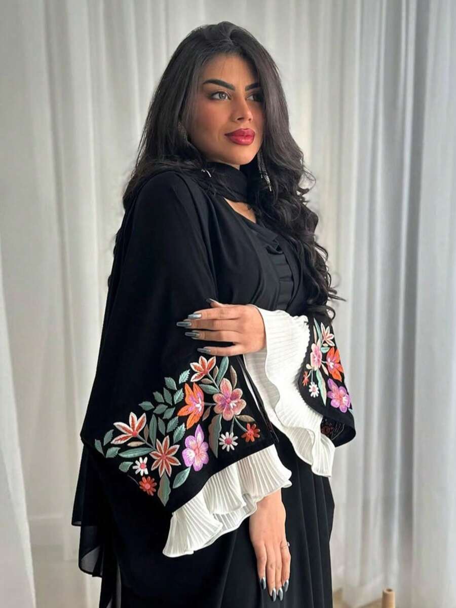 Women's Floral Embroidery Pattern Casual Versatile Daily Wear Abaya