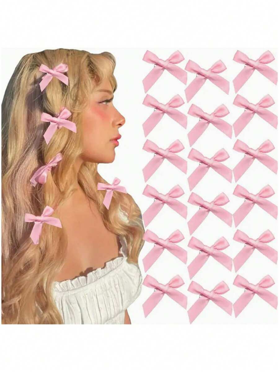 40个/20个/10个缎带蝴蝶结发夹，4厘米/1.57英寸小号，优雅可爱，公主风，复古风，适合女性日常发型装饰，休闲、正式、上学、旅行、派对、礼品 - 粉色 - 查看 1