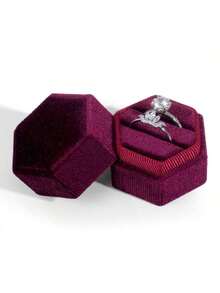 [High-End Velvet Jewelry Box] Daily Storage Hexagonal Shape Ring Jewelry Special Packaging Box Jewelry Storage Box Exquisite Gift - Burgundy - View 6