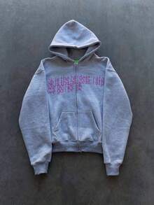 European And American Retro Classic Digital Printing Men's And Women's Same Zipper Sweater Hoodie American Casual Jacket - Xám - Xem 1