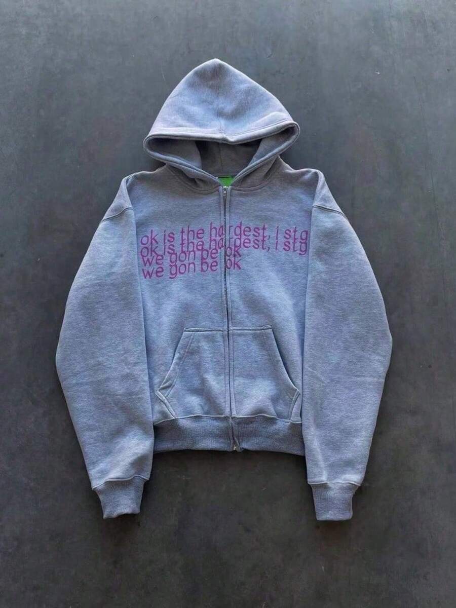 European And American Retro Classic Digital Printing Men's And Women's Same Zipper Sweater Hoodie American Casual Jacket - Xám - Xem 1