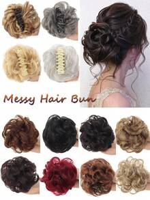 爪夹式凌乱发髻假发片 合成发髻 波浪卷发髻发髻接发 蓬松盘发发髻 爪夹式马尾假发片 - 彩色 - 查看 2
