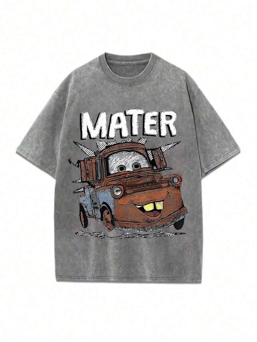 Disney Disney Cars MATER Pattern Street Style 100_ Pure Cotton Vintage Round Neck Sweatshirt, Comfortable Round Neck T-Shirt, Suitable For Travel And Vacation, Unisex. - Xám - Xem 1
