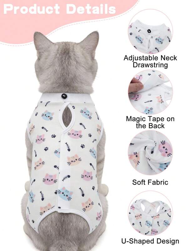 1pc Cat Post-Op Recovery Suit, Suitable For Abdominal Wounds Or Skin Conditions, Replaces Cone Collar, Breathable & Comfortable, Prevents Licking Of Wounds