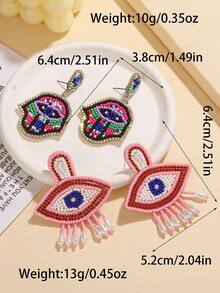 1 Pair Handmade Devil's Eye Beaded Earrings - Women's Fashion Jewelry, Suitable For Theme Parties And Daily Wear - Multicolor - View 5