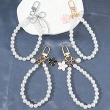 1pc Women's Faux Pearl Beaded Elegant Keychain, Suitable As Gift, Wallet, Backpack, Bag Charm, Car Accessories, Bag Pendant, Cute Goth Y2K Style