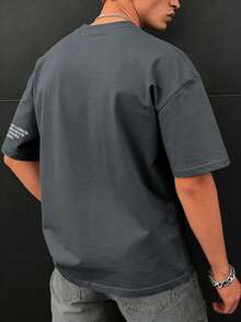 Men's Minimalist LA Star Print Round Neck Short Sleeve T-Shirt, Summer - Dark Grey - View 2