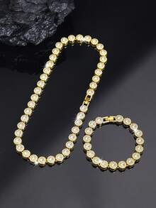 2pcs Heart-Shaped Cuban Link Necklace Set, Unisex, Hip-Hop Style Neck Chain Set, Luxury Jewelry Set, Suitable For Valentine's Day, Birthday, Daily Wear And Parties