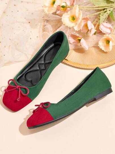 女士玛丽珍平底鞋 - 复古时尚绿色，柔软橡胶鞋底和加厚PU鞋垫 - 舒适的办公休闲鞋，适合冬季全天穿着，女士平底鞋，新款，时尚简约，休闲一脚蹬，天鹅绒拼接，蝴蝶结装饰，是情人节、母亲节、婚礼、派对、办公等场合的理想礼物。