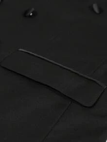 男士双排扣婚礼宴会司仪西装套装（两件套），英伦风高端翻领西装外套+西裤 - 黑色 - 查看 6