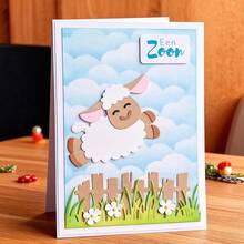 创意羔羊与栅栏金属切割模具，DIY剪贴簿相册和压花模板，贺卡制作工具，卡片纸切割工艺品，礼品卡制作模板模切。 - 銀色 - 查看 2