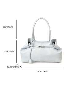 1个女士大容量手提包，PU皮革单肩包，休闲经典简约设计师商务风格包，时尚女士通勤包，黑色、白色、棕色、银色 - 霧霾藍 - 查看 8