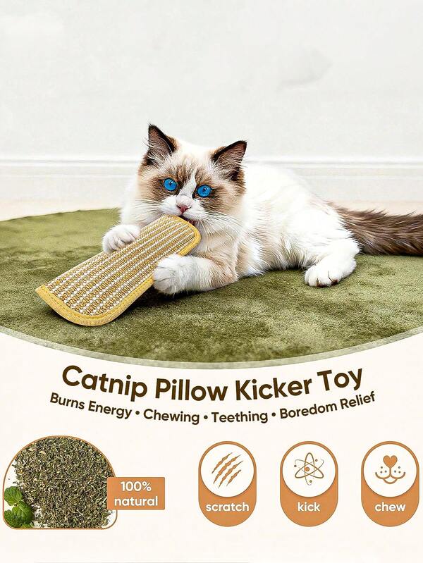 8,000mg Organic Herb Blend Cat Pillow Toy, Durable Interactive Cat Toy For Cats, Ideal For Indoor Scratching, Chewing And Dental Care, Suitable For Kittens And Adult Cats