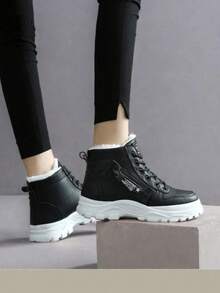 1 Pair High Quality Multi-Purpose Fashion Casual Waterproof Anti-Slip Warm Fuzzy Snow Boots With Thick Soles, Outdoor Sporty Casual Shoes For Daily Match - màu đen - Xem 3