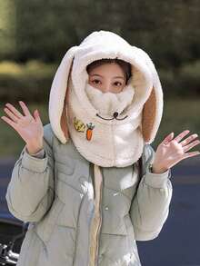 1pc Winter Warm Ski Helmet Cover, Soft Fleece Ski Hat Scarf, Cute Rabbit Ear Decor Helmet Cover - Helmet Hood - View 5
