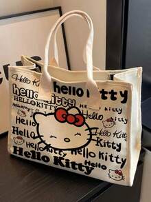 SANRIO 高品質卡通小貓單肩包，大容量學生帆布托特包，通勤手提包，女性必備戶外收納包 - 彩色 - 查看 4