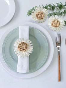 2-12个手工人造雏菊餐巾环，编织餐巾架，适用于餐桌、婚礼、家庭聚会（向日葵） - 彩色 - 查看 1