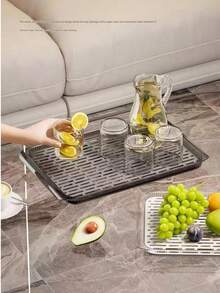 1 pieza Bandeja de plástico con bandeja de drenaje. Fácil de limpiar, evita la acumulación de agua, la escala y el crecimiento bacteriano. Se puede usar para almacenar tazas, tazas, condimentos de cocina, verduras lavadas, frutas, artículos de tocador, cuidado de la piel y cosméticos. Adecuado para la cocina, la mesa del comedor, la sala de estar, el dormitorio y el baño. - Multicolor - Ver 8