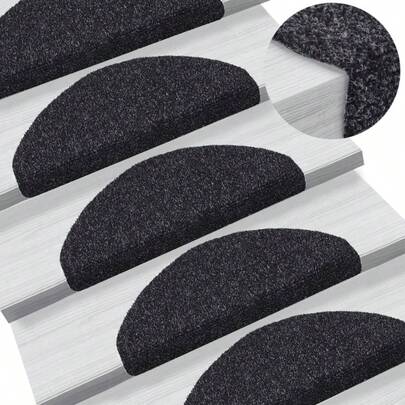 Non-Slip Stair Treads, Self-Adhesive Stair Mats, 10-Pack Black Half Round Stair Step Covers, 65x21x4 Cm Large Anti-Slip Stair Treads For Indoor/Outdoor Use, Durable Stair Grip Pads For Safety