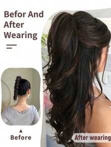 女士瀑布式半扎层次感卷发马尾假发，带发夹，逼真发丝喷泉设计，高马尾辫。 - 彩色 - 查看 7