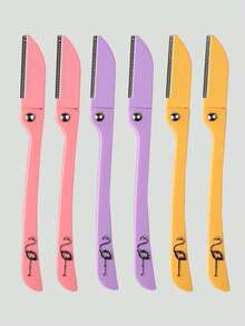 6pcs Stainless Steel Folding Razors, Portable Folding Handle With Patterned Safety Razors, Beauty Tools - Multicolor - View 1