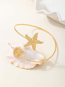 1pc Unique Metal Seashell Cuff Bracelet, Suitable For Women To Wear On Vacation - Golden - View 3
