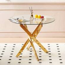 1+4,5pieces Dining Set, Table Metal Leg Mid-Century Dining Table For 4-6 People With Glass Table Top, Pedestal Dining Table, End Table Leisure Coffee Table - default - View 2