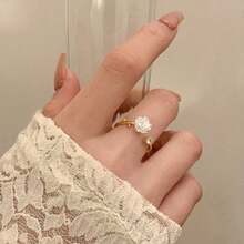 1pc Thorny Camellia Flowers Open Ring For Women, Sweetheart Style, Original Design, Rose Shaped, Adjustable Bff Matching Rings For Sisters Valentines,Mom,Mother,Mother's Day,Gift - 金黃色 - 查看 4