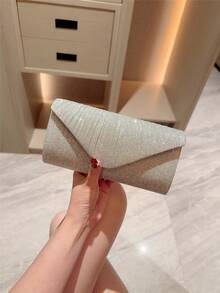 Shiny Evening Clutch Bag, Women's Evening Bag, Envelope Handbag, Large Wedding Party Prom Bag, Mini Flap Square Metallic Sequin Formal Dress Clutch, Suitable For Teenagers, Ladies, Socialites, Career Women For Weddings, Bridesmaids, Parties, Christmas, Halloween Balls, Birthday Gifts, Receptions, Workplaces And Other Occasions - Silver - View 2