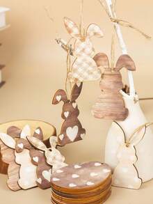 Bộ 20 món đồ trang trí treo bằng gỗ chủ đề Lễ Phục Sinh | Hình thỏ và trứng mộc mạc, trang trí bằng dây gai | Vật trang trí để bàn và treo tường, tự làm đồ trang trí nhà mùa xuân | Lễ Phục Sinh - A - Xem 1