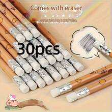 30pcs Wooden Pencils With Erasers, Capybara Design, Illustrator's Accounting Essential Tool, Suitable For Office, Drawing, Accounting, And Daily Gifts. High-Quality Wooden Cartoon Round HB Pencils With Cute Capybara Pattern: Sturdy Lead, Thick Barrel, With Eraser. Suitable For Writing, Sketching, Drawing, Student Stationery, Office Supplies! (White Eraser May Show Dirt, Which Is Normal) - Multicolor - View 11