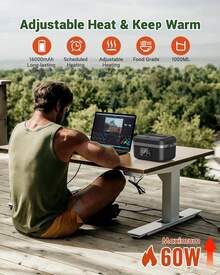 Heated Lunch Box - Cordless Electric Lunch Box For Men Women Insulated & Self Heating, 16000mAh Battery Powered Food Warmers With Containers For Office Car Truck Outdoor Drivers - 深灰色 - 查看 6