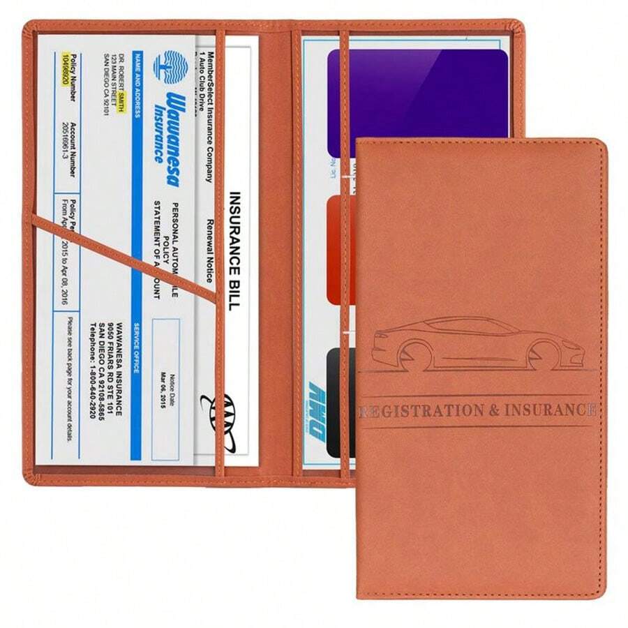 Summer Car Registration And Insurance Card Holders, Autumn Magnetic Snap Car Glove Box Organizers, Essential Car Document Bags, Men's And Women's Car Accessories, Spring Gifts, Card Holders, Birthday Gifts. - Brown - View 1