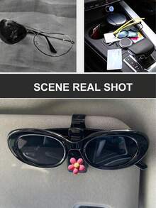 1pc Cute Flower Pattern Car Sunglasses Clip, Multi-Functional Visor Organizer For Sunshade, Tickets And Name Card
