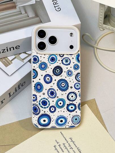 1 pieza Funda de teléfono de textura de cuero suave, a prueba de caídas y antideslizante, con diseño minimalista de ojo de demonio azul, adecuada como regalo de cumpleaños, vacaciones para amigos, familiares, parejas, compatible con Apple, teléfonos