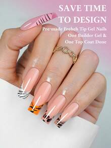 法式豹纹美甲亚克力150片装长方形按压式甲片，亮面，DIY美甲套装，适用于人造指甲和美甲沙龙，女孩和女士日常美甲用品，节日派对和礼物 - 彩色 - 查看 4