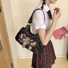 Rivet Belt Punk Y2k Leather Shoulder Purse Women Guitar Dark Grunge Goth Bag 2000s Streetwear - 1 - Xem 5