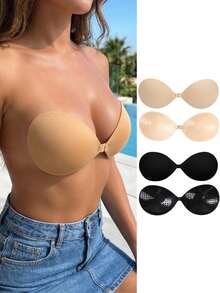 1/2/4Pcs Invisible Wedding Bra With Front Closure| Reusable Silicone Nipple Pasties For Backless Dresses| Strapless Self-Adhesive Breast Petals For Party & Evening Gown - 多色 - 查看 1