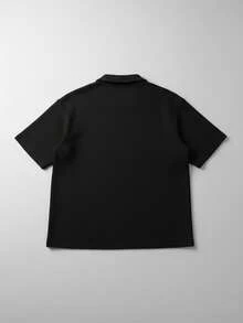 男士時尚經典提花落肩寬鬆短袖襯衫 T-shirt，適合商務聚會與日常社交場合 - 黑色 - 查看 7