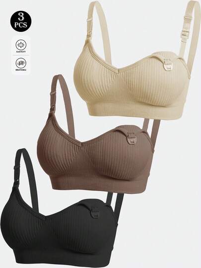 3 قطعة / مجموعة سيدات أثناء الحمل وبعد الولادة حمالات صدر مريحة للرضاعة الطبيعية مع إغلاق أمامي