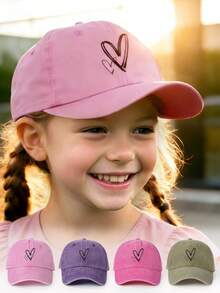 1顶印花爱心儿童水洗棒球帽，可调节户外防晒休闲帽，适合春秋季旅行、海滩，Y2K风格，男女童均适用 - 棒球帽 - 查看 1