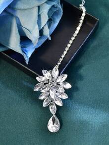 1 pièce Chaîne de front de mariée minimaliste avec pendentif en strass, accessoire de mode pour mariage, fête, célébration - Argent - Voir 3