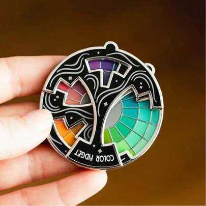 1pc-Cross-Border New Arrival Color Fidget Enamel Pin Adult Color Wheel Spinner Keychain Stress Relief Enamel Badge Charm
