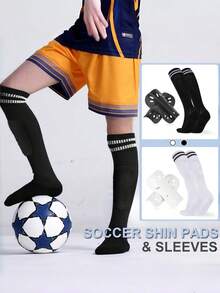 2pcs Football Shin Guards, Breathable Shin Pads With Built-In EVA Cushion, Provide Effective Protection, Suitable For Boys, Girls, Teens And Adults. Lightweight Football Gear, Offer Cushioning Protection, Unisex. - Multicolor - View 3