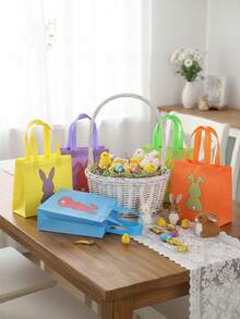 2/5/10/20个装复活节派对手提袋，无纺布材质，可重复使用，兔子图案，结实耐用的提手和加固底部 - 适用于复活节礼物、派对回礼、可折叠杂货袋、收纳袋、派对袋、礼品包装 - A - 查看 7