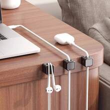 2pcs,Black-And-White Square Desktop Cable Organizer, Adhesive-Mounted, Ideal For Securing Mobile Phone Charging Cables And Desktop Wires. - Multicolor - View 2