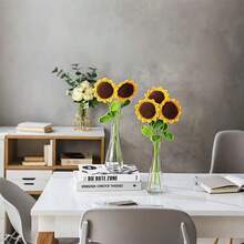 2pcs Handmade Crocheted Sunflower Artificial Flower Bouquet, Made Of High-Quality Synthetic Fibers, Realistic Appearance, Soft And Flexible Stems, Suitable For Wedding, Party, Harvest Festival Decoration, Also Can Be Used As Home Decor Or Holiday Gift - Multicolor - View 6