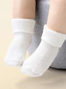 12 đôi tất giữ nhiệt màu trắng cho bé sơ sinh/trẻ nhỏ, tất dày ấm áp màu trắng tinh khiết cho mùa thu/đông. - trắng - Xem 4